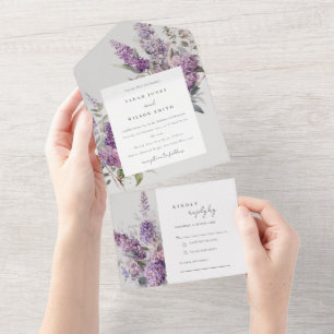 Dusky Watercolor Lilac Hütte Blumenzehen All In One Einladung