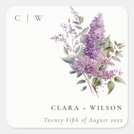 Dusky Watercolor Lilac Hütte Blumenzehen Quadratischer Aufkleber (Vorderseite)