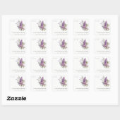 Dusky Watercolor Lilac Hütte Flora Brautparty Quadratischer Aufkleber (Blatt)