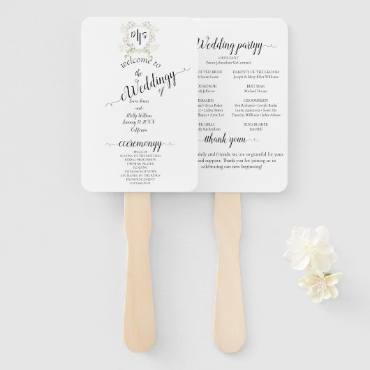 Dusky Wildblume Monogram Wappen Wedding Fächer (Vorne und Hinten)