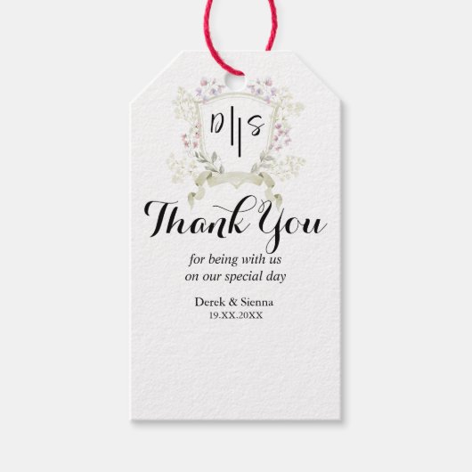 Dusky Wildblume Monogram Wappen Wedding Geschenkanhänger (Vorderseite)