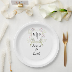 Dusky Wildblume Monogram Wappen Wedding Pappteller