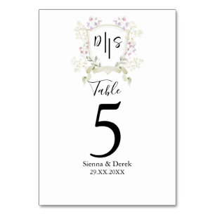 Dusky Wildblume Monogram Wappen Wedding Tischnummer