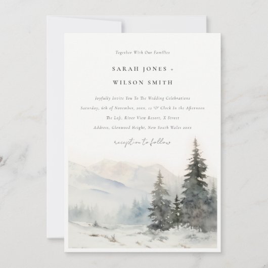 Dusky Winter Snow Mountain Landschaft Hochzeit Einladung (Vorderseite)