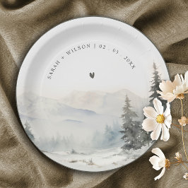 Dusky Winter Snow Mountain Landschaft Hochzeit Pappteller