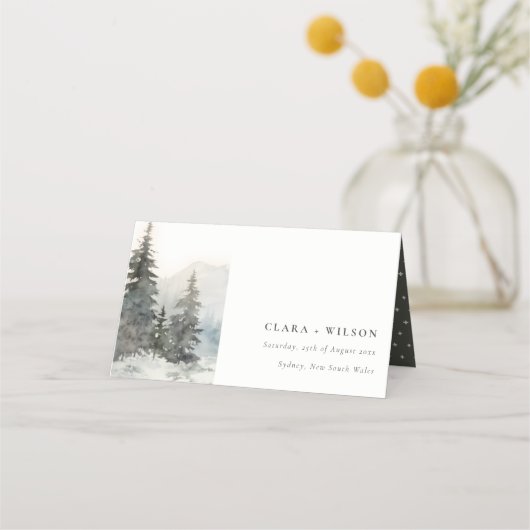 Dusky Winter Snow Mountain Landschaft Hochzeit Platzkarte (Vorderseite)