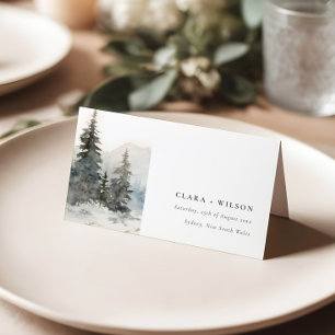 Dusky Winter Snow Mountain Landschaft Hochzeit Platzkarte