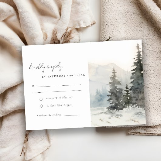 Dusky Winter Snow Mountain Landschaft Hochzeit RSVP Karte