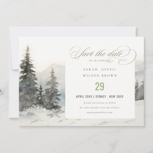 Dusky Winter Snow Mountain Landschaft Hochzeit Save The Date (Vorderseite)