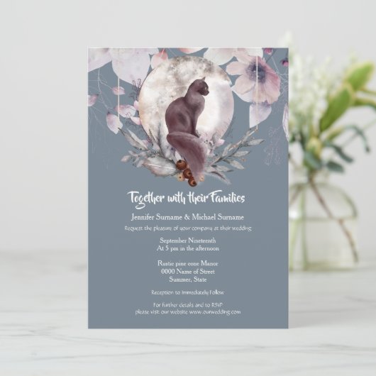 Duskyblau-graue Schieferschwarz-Katzenmoon Aquarel Einladung (Stehend Vorderseite)