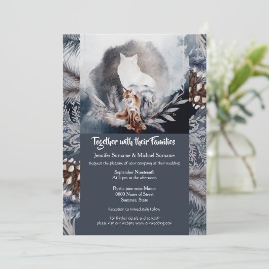 Duskyblau-graue Schieferwolf-Wolfsbäume Einladung (Stehend Vorderseite)