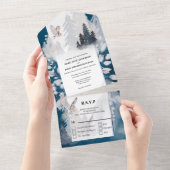 Duskyblau-graue Winterwaldschneeberge All In One Einladung (Abreißen)