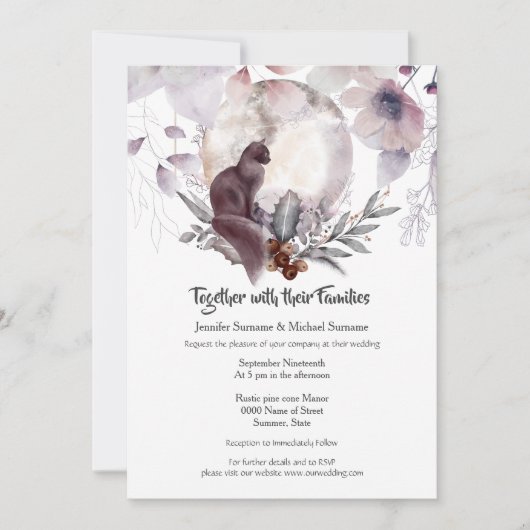 Duskyblau rosa schwarzer Katzenmoor Aquarell Einladung (Vorderseite)