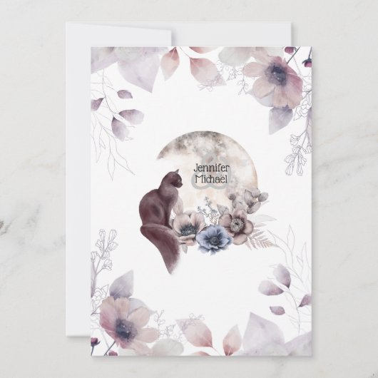 Duskyblau rosa schwarzer Katzenmoor Aquarell Einladung (Rückseite)