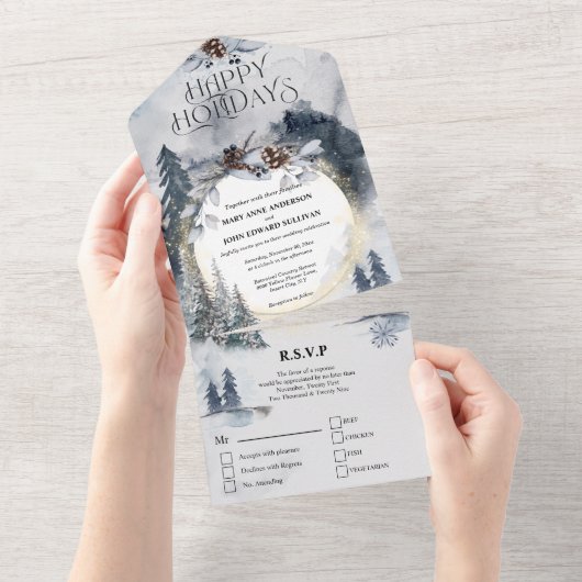 Duskyblauer Kiefernwald Weihnachtsfeier All In One Einladung (Abreißen)