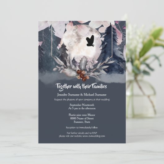 Duskyblauer Uhu aus dunklem Mond Einladung (Stehend Vorderseite)