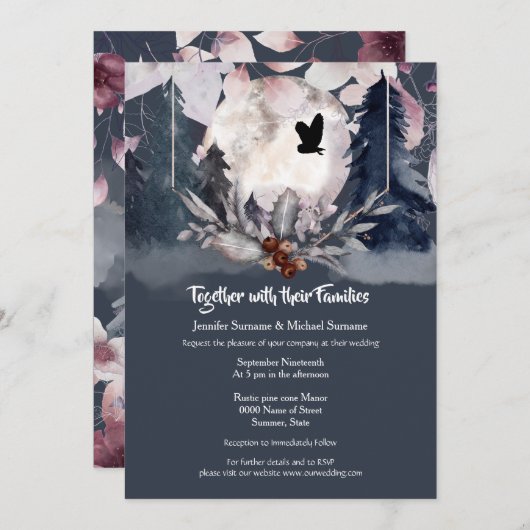 Duskyblauer Uhu aus dunklem Mond Einladung (Vorne/Hinten)