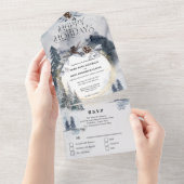 Duskyblauer Wald Aquarellbäume Weihnachten All In One Einladung (Abreißen)