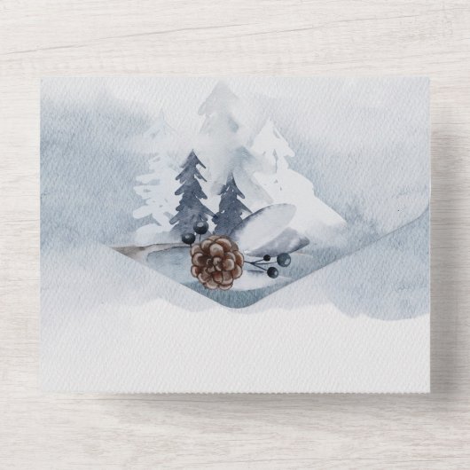 Duskyblauer Wald Aquarellbäume Weihnachten All In One Einladung (Rückseite)