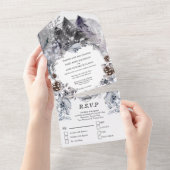 Duskyblauer Wald Aquarelle Hochzeit All In One Einladung (Abreißen)