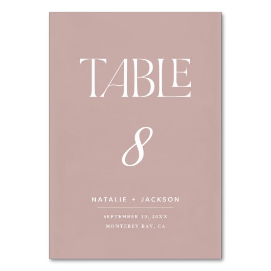 Duskyrosa gestrichene, elegante Skriptschrift Text Tischnummer (Vorderseite)