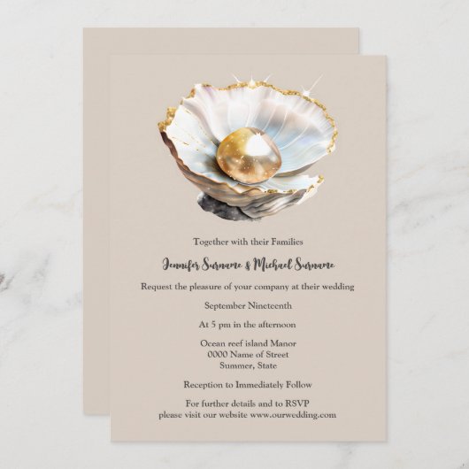 Duskyrosa Perle in Muschel 3D-Shimmer Strandschimm Einladung (Vorne/Hinten)