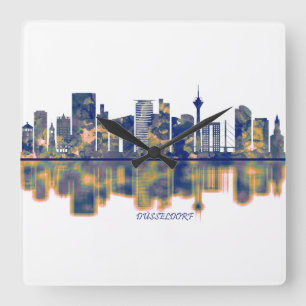 Dusseldorf Skyline Quadratische Wanduhr