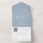 Dust Blue Elegant Modernes Script QR Code Hochzeit All In One Einladung (Innen Boden)
