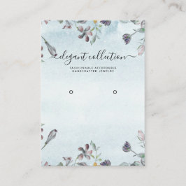 Dust Blue Floral Calligraphy Earring Display Card Visitenkarte