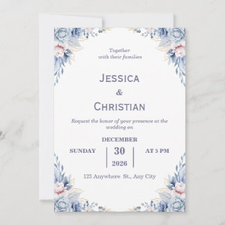 Dust Blue Floral Wedding Invitation  Einladung