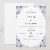 Dust Blue Floral Wedding Invitation  Einladung (Vorne/Hinten)