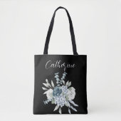 Dust Blue One Side Script Personalisiert Name Boho Tasche (Vorderseite)