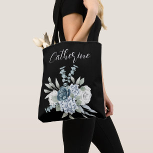 Dust Blue One Side Script Personalisiert Name Boho Tasche