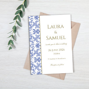 Dust Blue und White Elegante Wedding Einladung