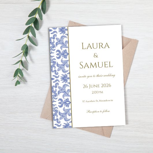 Dust Blue und White Elegante Wedding Einladung