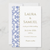 Dust Blue und White Elegante Wedding Einladung (Vorderseite)