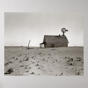 Dust Bowl Farm, 1938. Historisches Foto Poster