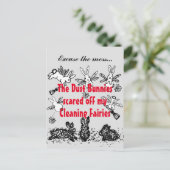 Dust Bunny Clearing Fee Rabbit Entschuldigung Mess Postkarte (Stehend Vorderseite)