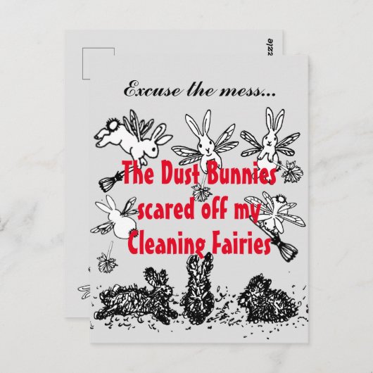 Dust Bunny Clearing Fee Rabbit Entschuldigung Mess Postkarte (Vorne/Hinten)