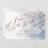 Dustelblaue rustikale Blumenkalligraphie Save the Save The Date (Vorne/Hinten)