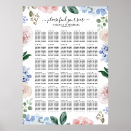 Dustenblaue Hydrangeas pastellrosa Sitzkarte Poster