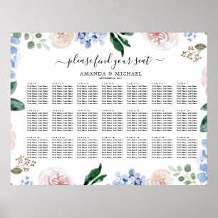 Dustenblaue Hydrangeas pastellrosa Sitzkarte Poster