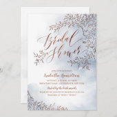 Dustenblaues rustikales Blumenkalligraphie-Brautpa Einladung (Vorne/Hinten)