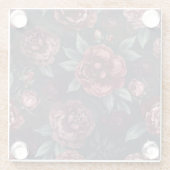 Düster-blumiges Wasserfarbendesign in dunklem Rot Glasuntersetzer (Rückseite)
