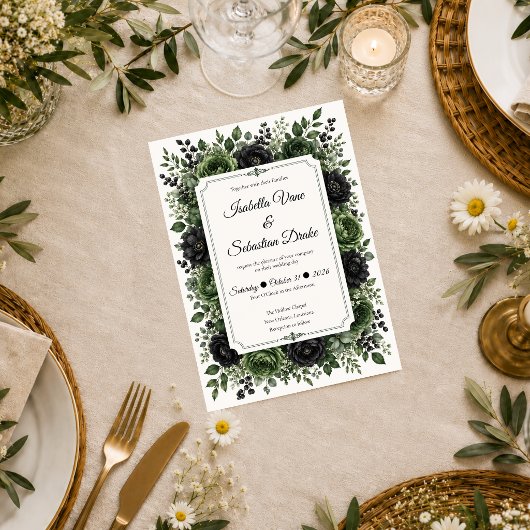 Düster-botanische Hochzeit Einladung