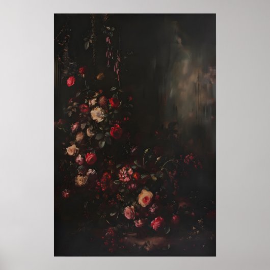 Düster dunkle botanische florale Rosenblumenkunst, Poster (Vorne)