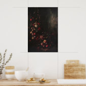 Düster dunkle botanische florale Rosenblumenkunst, Poster (Küche)