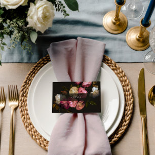 Düster florale Hochzeit in dunkler Romantik Schwar Platzkarte