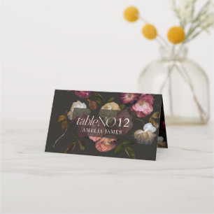 Düster florale Hochzeit in dunkler Romantik Schwar Platzkarte