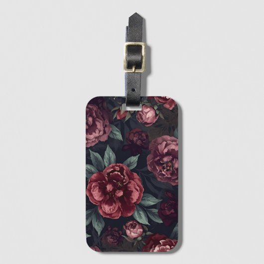 Düster florale Wasserfarbe Dunkelrotes Muster Gepäckanhänger (Vorderseite Vertikal)